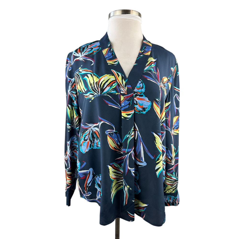 Diane von Furstenberg Silk Blend Sanorah Butterfly Blouse LS DVF Shirt Size 14 - Picture 1 of 16